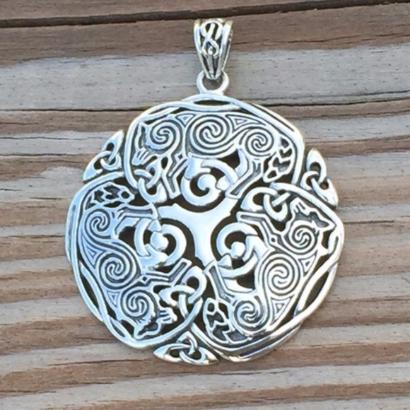3 Celtic Wolves .925 Sterling Silver Pendant Triskele Triskelion Peter Stone - Picture 6 of 8